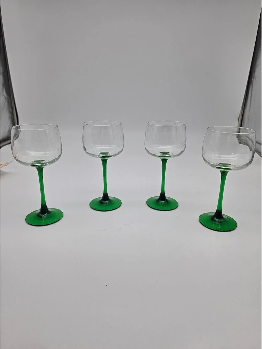 Set of 4 Vintage Green Stem Cocktail Glasses
